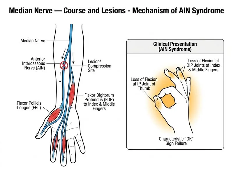 Median Nerve — Course and Lesions diagram
