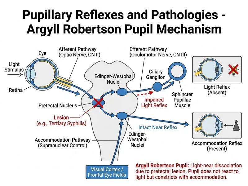 Pupillary Reflexes and Pathologies diagram
