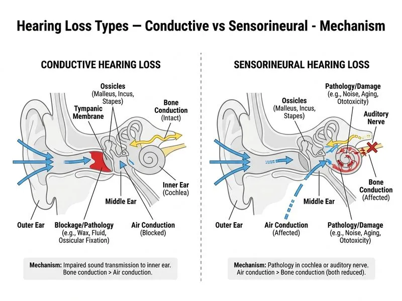 Hearing Loss Types — Conductive vs Sensorineural diagram