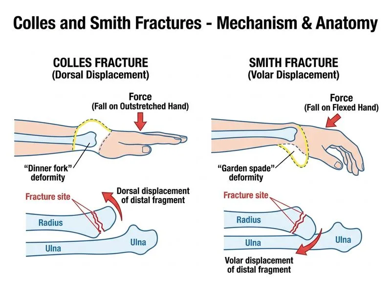 Colles and Smith Fractures diagram