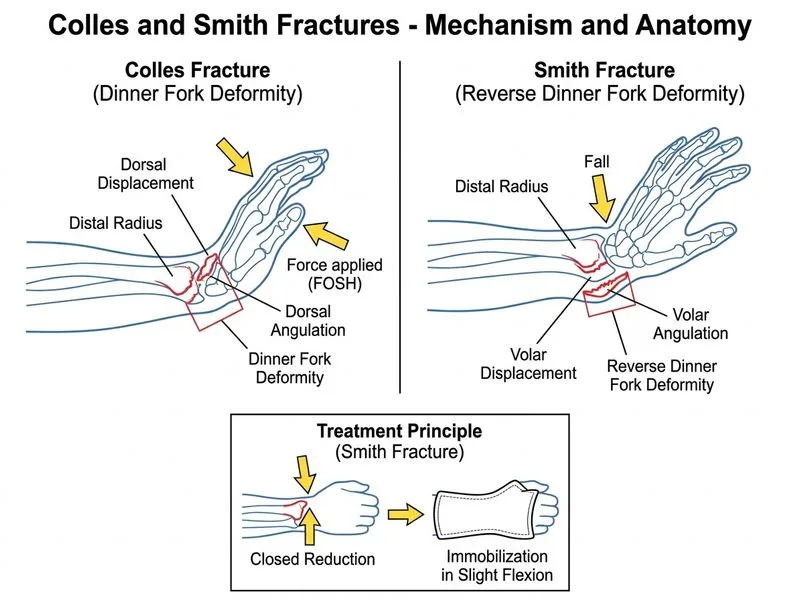 Colles and Smith Fractures diagram