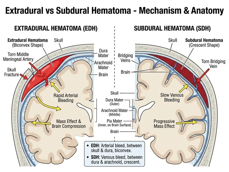 Extradural vs Subdural Hematoma diagram