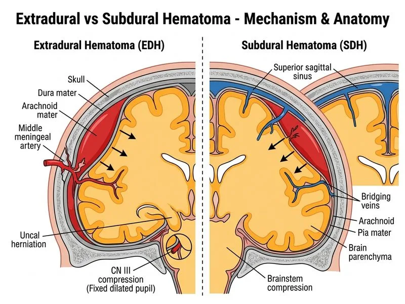 Extradural vs Subdural Hematoma diagram