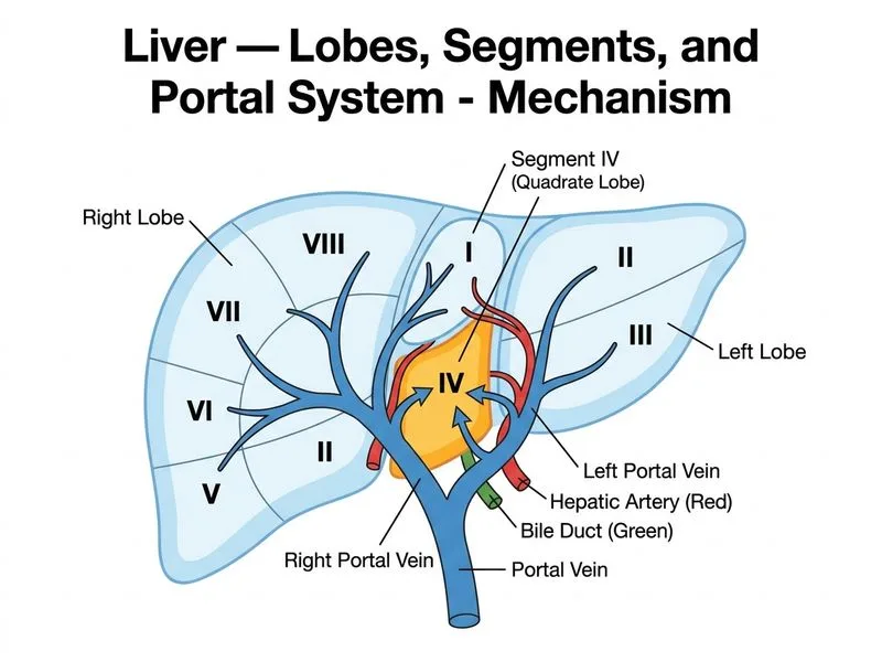 Liver — Lobes, Segments, and Portal System diagram