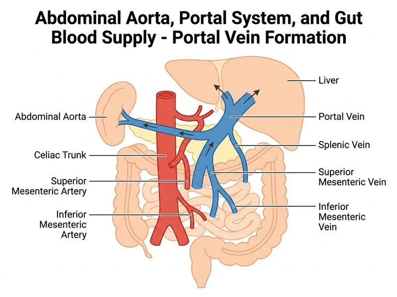 Abdominal Aorta, Portal System, and Gut Blood Supply diagram