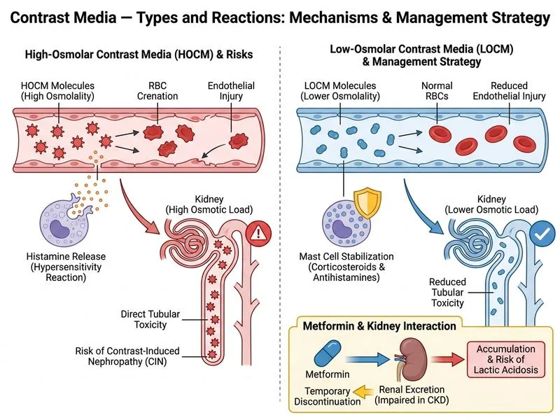 Contrast Media — Types and Reactions diagram