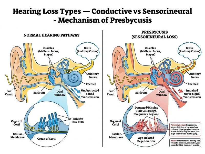 Hearing Loss Types — Conductive vs Sensorineural diagram