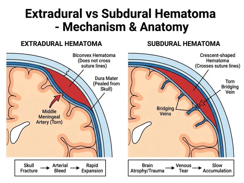 Extradural vs Subdural Hematoma diagram