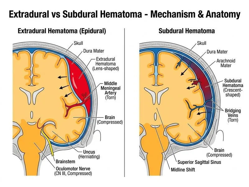 Extradural vs Subdural Hematoma diagram