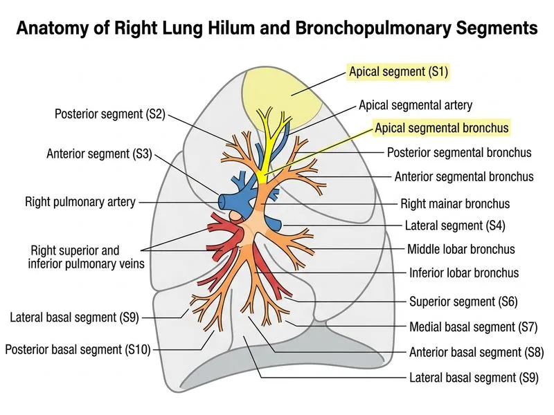 Lung Hilum and Bronchopulmonary Segments diagram