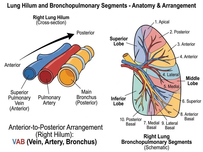 Lung Hilum and Bronchopulmonary Segments diagram