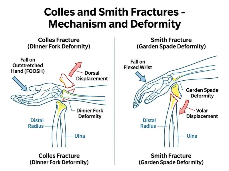 Colles and Smith Fractures diagram