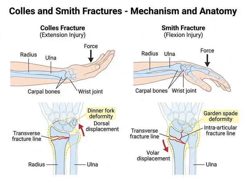Colles and Smith Fractures diagram