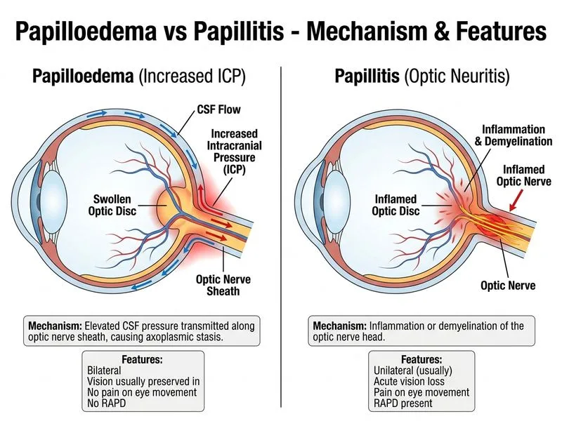 Papilloedema vs Papillitis diagram