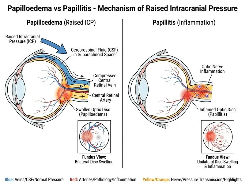 Papilloedema vs Papillitis diagram