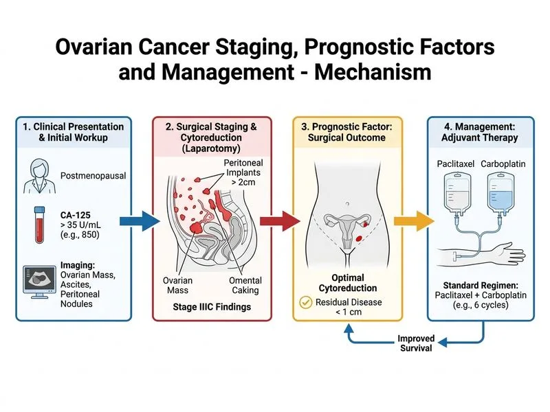 Ovarian Cancer Staging, Prognostic Factors and Management diagram