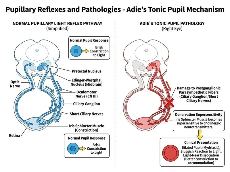 Pupillary Reflexes and Pathologies diagram