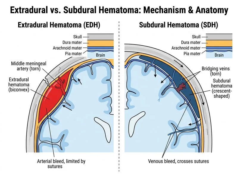 Extradural vs Subdural Hematoma diagram