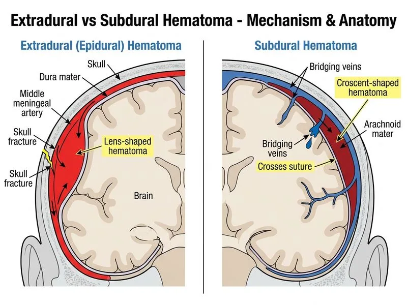 Extradural vs Subdural Hematoma diagram