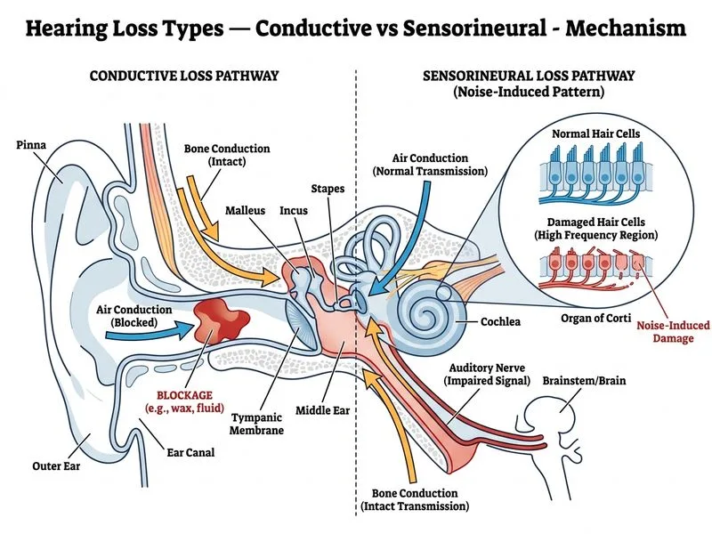 Hearing Loss Types — Conductive vs Sensorineural diagram