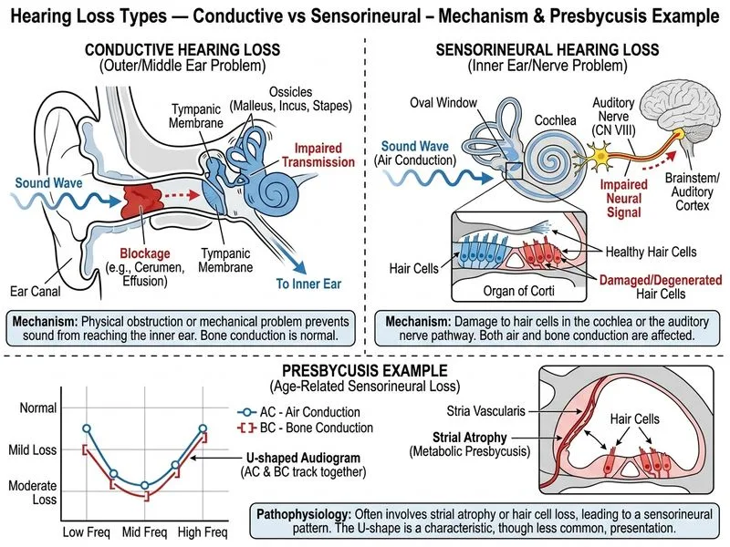 Hearing Loss Types — Conductive vs Sensorineural diagram