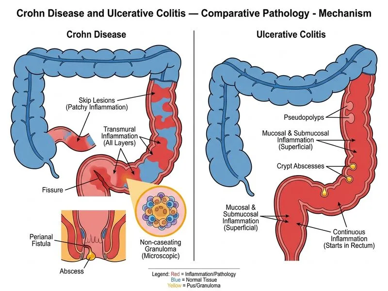 Crohn Disease and Ulcerative Colitis — Comparative Pathology diagram
