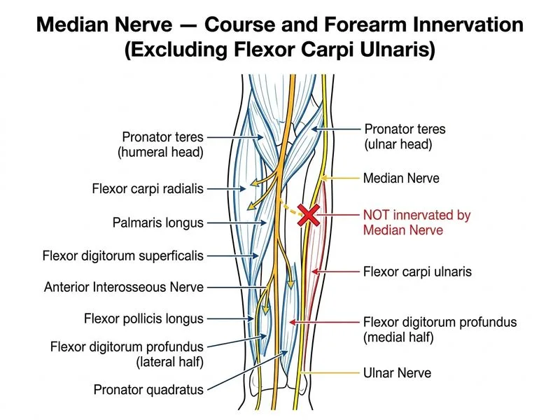 Median Nerve — Course and Lesions diagram