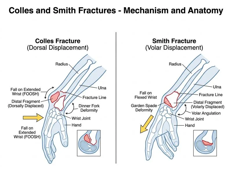 Colles and Smith Fractures diagram