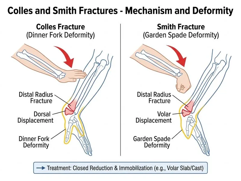 Colles and Smith Fractures diagram