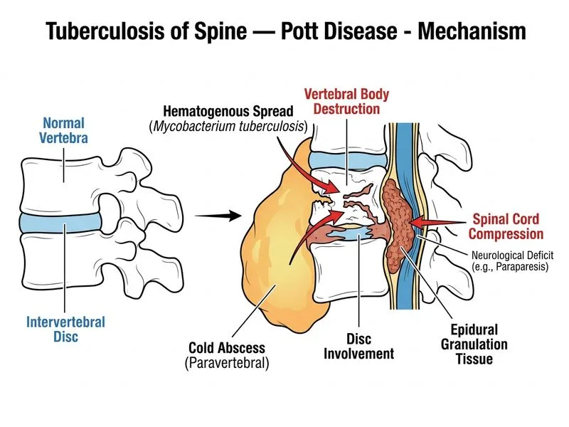 Tuberculosis of Spine — Pott Disease diagram
