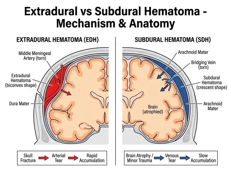 Extradural vs Subdural Hematoma diagram