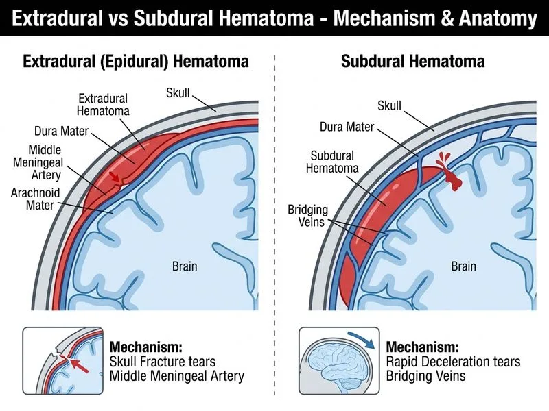 Extradural vs Subdural Hematoma diagram