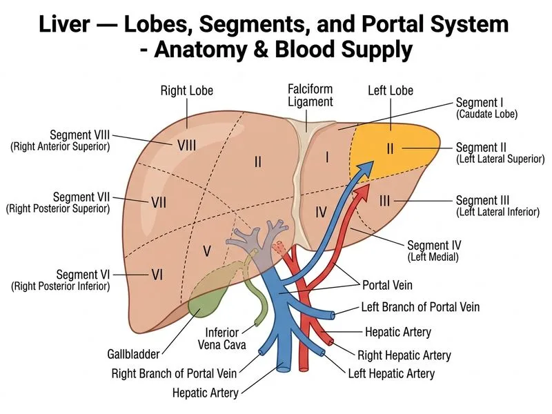 Liver — Lobes, Segments, and Portal System diagram