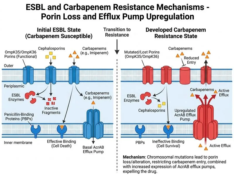 ESBL and Carbapenem Resistance Mechanisms diagram