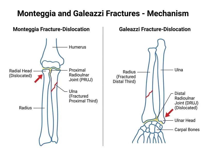 Monteggia and Galeazzi Fractures diagram