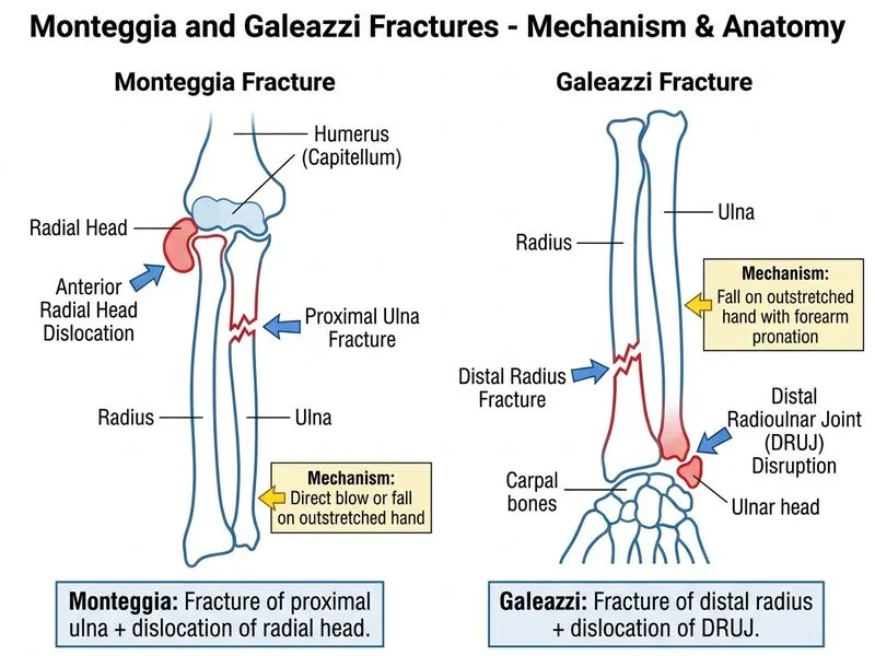 Monteggia and Galeazzi Fractures diagram