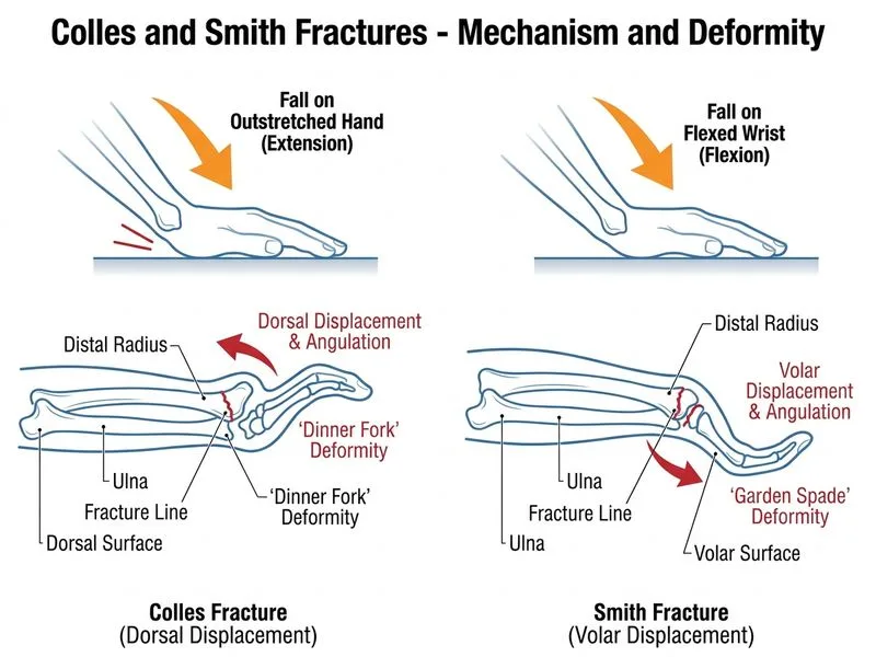 Colles and Smith Fractures diagram