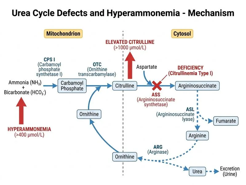 Urea Cycle Defects and Hyperammonemia diagram