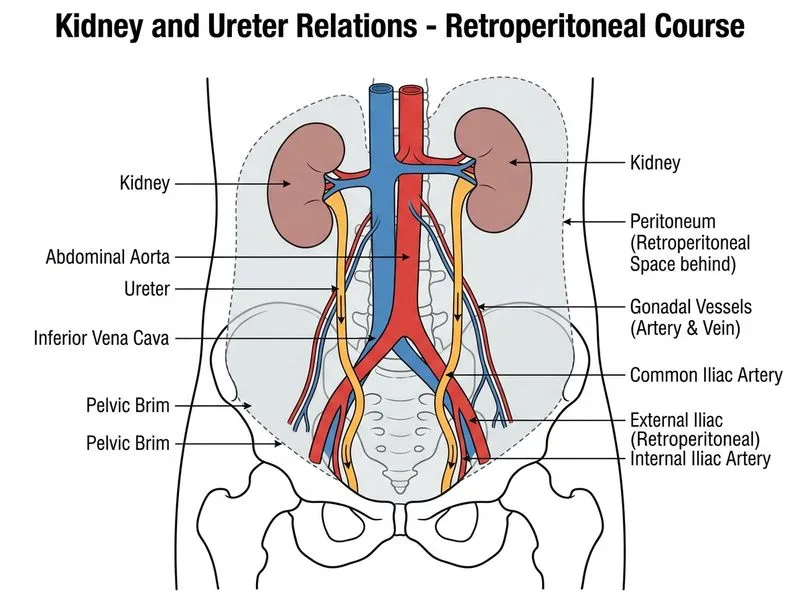 Kidney and Ureter Relations diagram