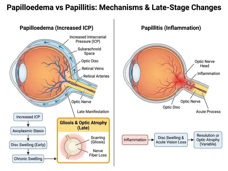 Papilloedema vs Papillitis diagram