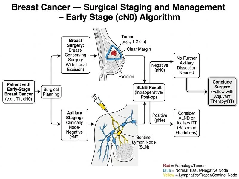 Breast Cancer — Surgical Staging and Management diagram