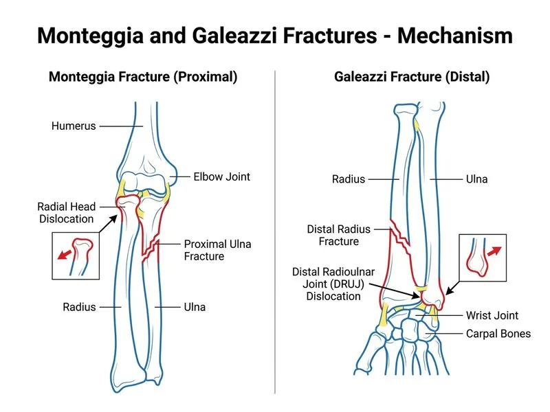 Monteggia and Galeazzi Fractures diagram