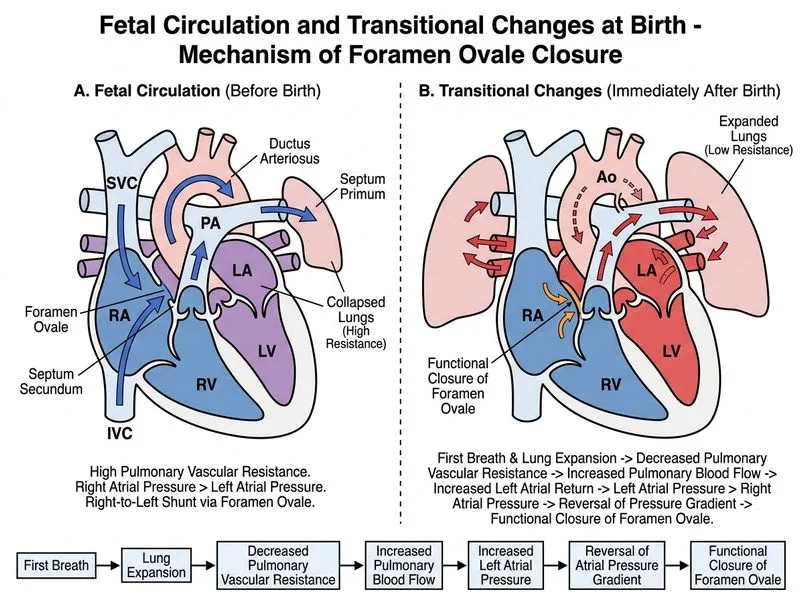 Fetal Circulation and Transitional Changes at Birth diagram