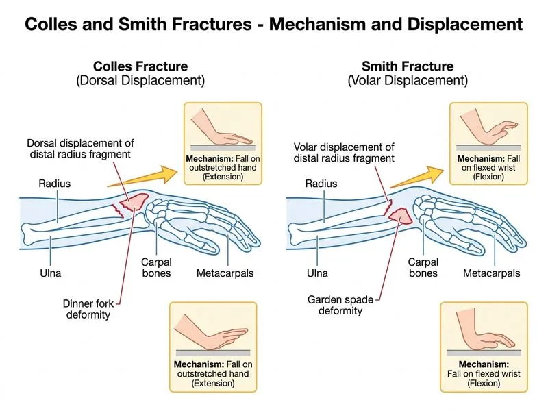 Colles and Smith Fractures diagram