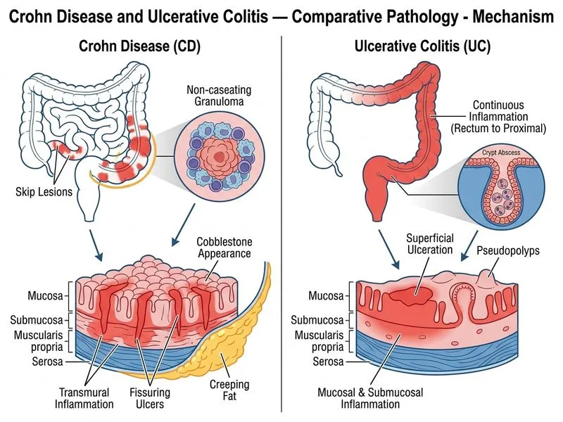 Crohn Disease and Ulcerative Colitis — Comparative Pathology diagram