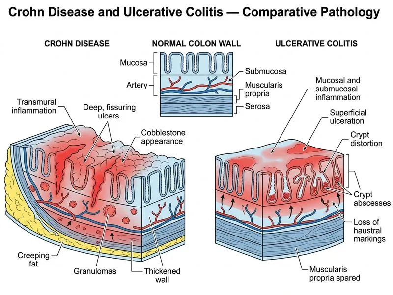 Crohn Disease and Ulcerative Colitis — Comparative Pathology diagram