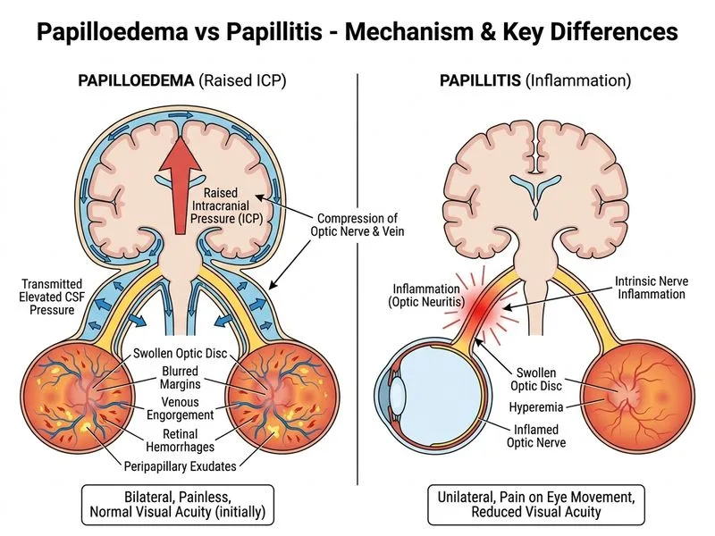 Papilloedema vs Papillitis diagram