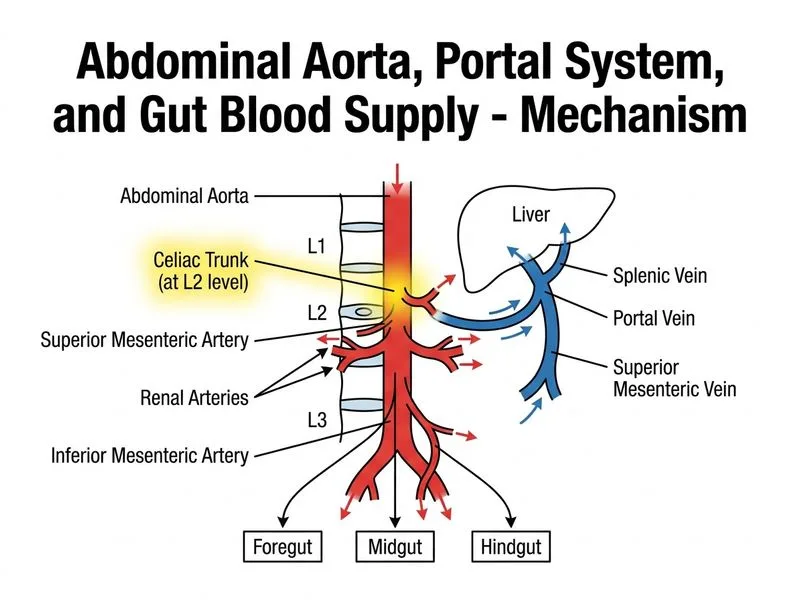 Abdominal Aorta, Portal System, and Gut Blood Supply diagram