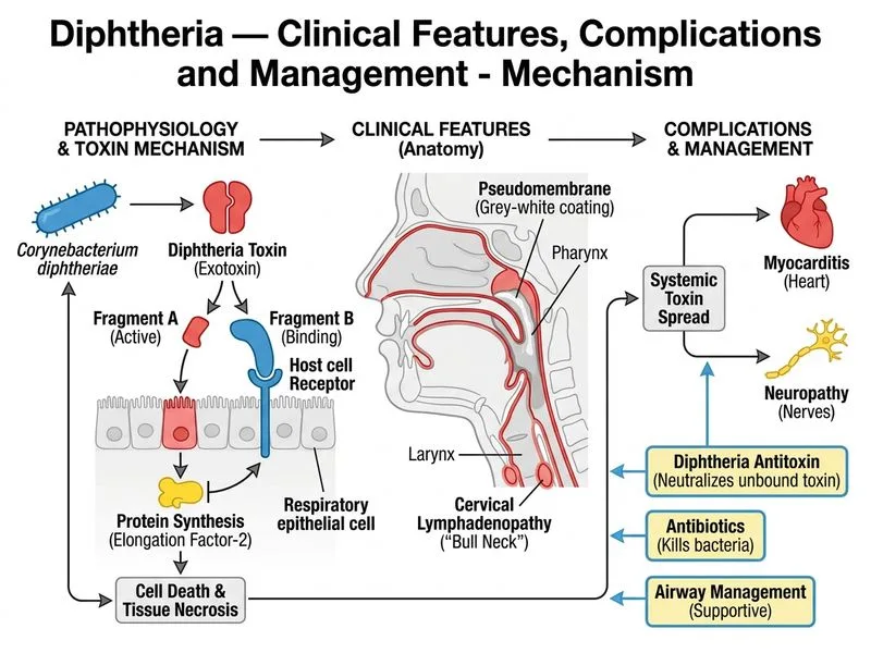 Diphtheria — Clinical Features, Complications and Management diagram