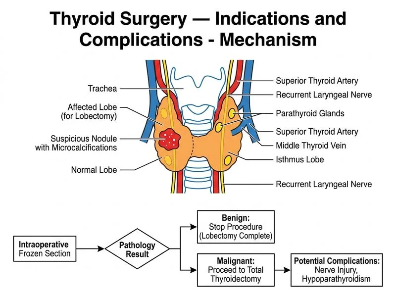 Thyroid Surgery — Indications and Complications diagram
